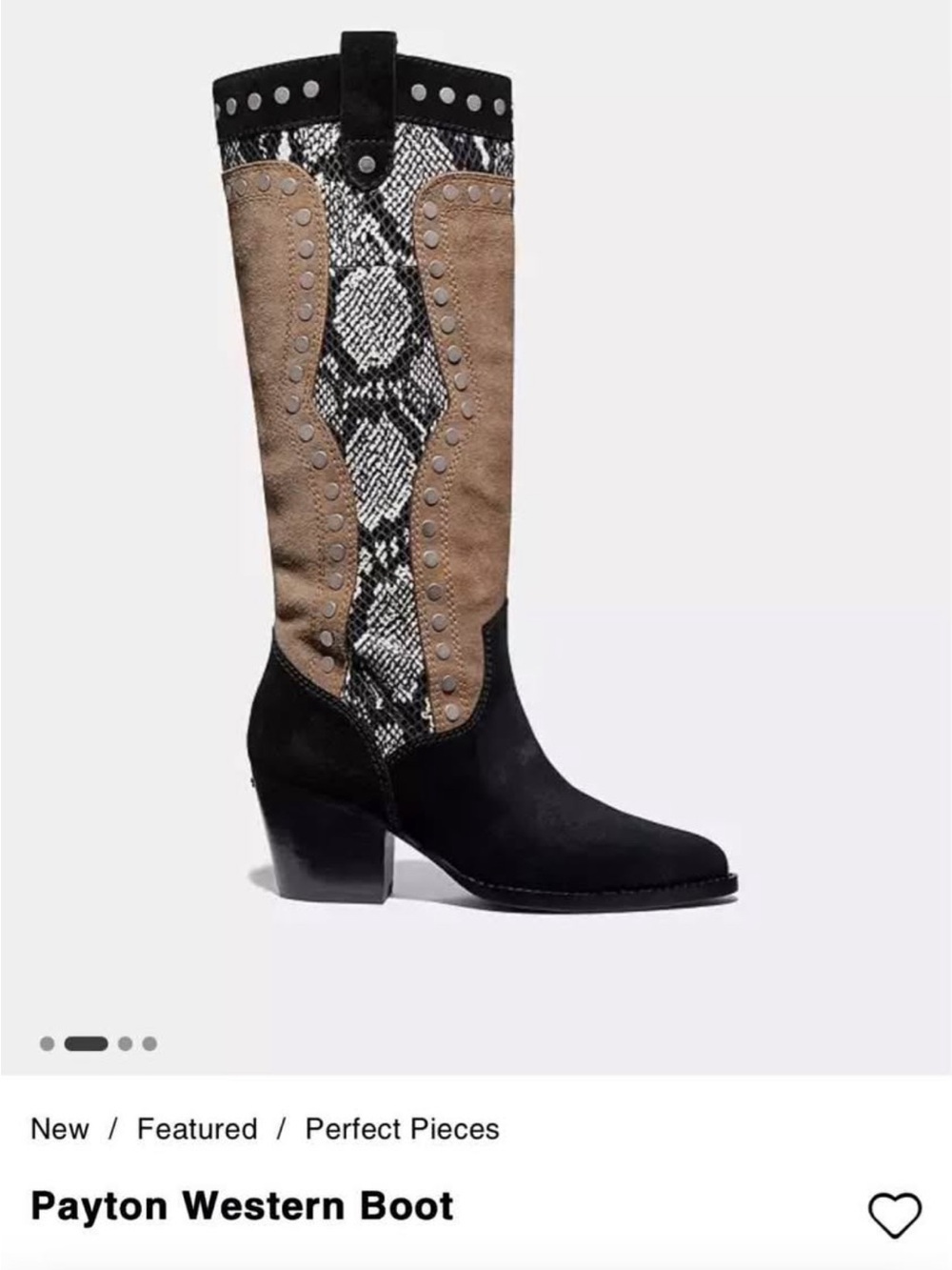 Coach Women's Tan Suede/Black/Snake-Print Western Boots - Picture 2 of 11